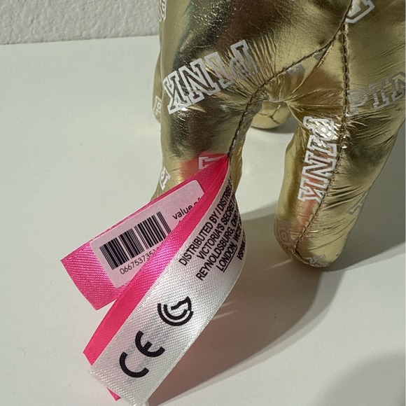 2014 Victoria Secret Plush PINK Dog SHINY Metallic Gold w/ "PINK" Words 8" - Picture 4 of 9